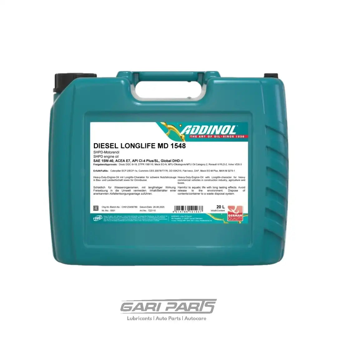15W-40 ADDINOL Diesel Long Life MD 1548 ACEA E7 CI-4 PLUS API CI-4 DIESEL ENGINE MOTOR OIL GENUINE BUY FROM GARIPARTS