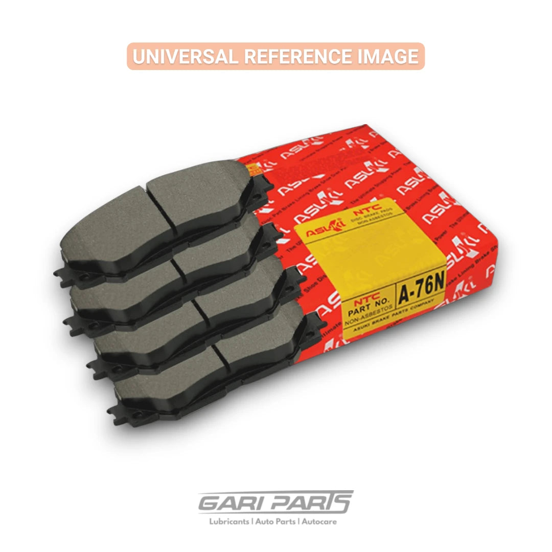 Four gray brake pads stacked next to their red and yellow branded retail box, shown on a white background with a 'UNIVERSAL REFERENCE IMAGE' label at the top and 'GARI PARTS' at the bottom.