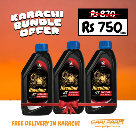 Pack of 3 Caltex Havoline 4T 20W-40 motorcycle oil bundle with free delivery in Karachi