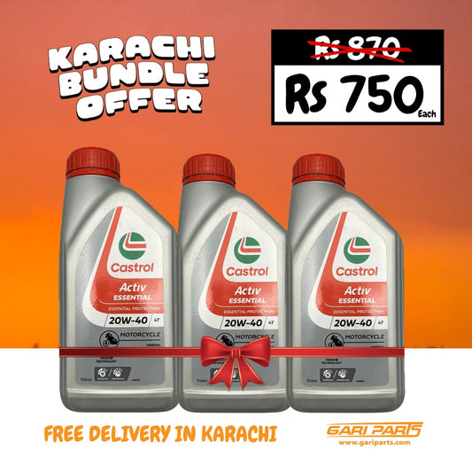 Pack of 3 Castrol Activ 4T 20W-40 motorcycle oil bundle with free delivery in Karachi