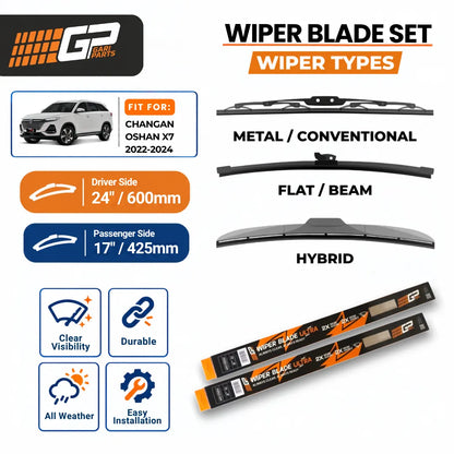 CHANGAN OSHAN X7 2022-2024 Wiper Blades Set - GP - 24" / 600mm + 17" / 425mm