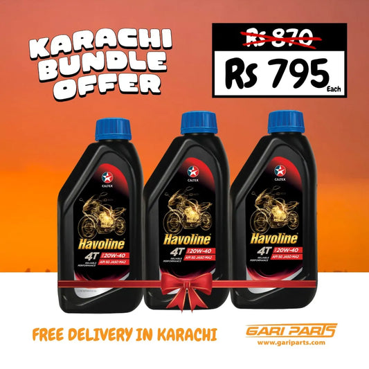 Pack of 3 Caltex Havoline 4T 20W-40 motorcycle oil bundle with free delivery in Karachi