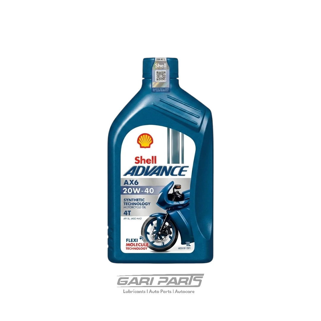 20W-40 Shell AX6 ADVANCE 4T MOTORCYCLE API STAR / JASO MA BIKE ENGINE MOTOR OIL GENUINE BUY FROM GARIPARTS
