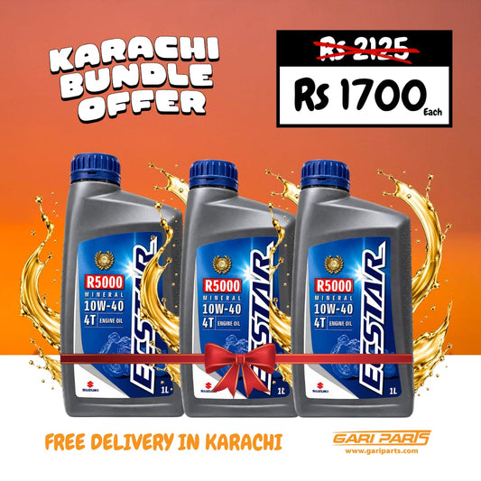 Pack of 3 Suzuki Ecstar R5000 10w-40 4T motorcycle oil bundle with free delivery in Karachi